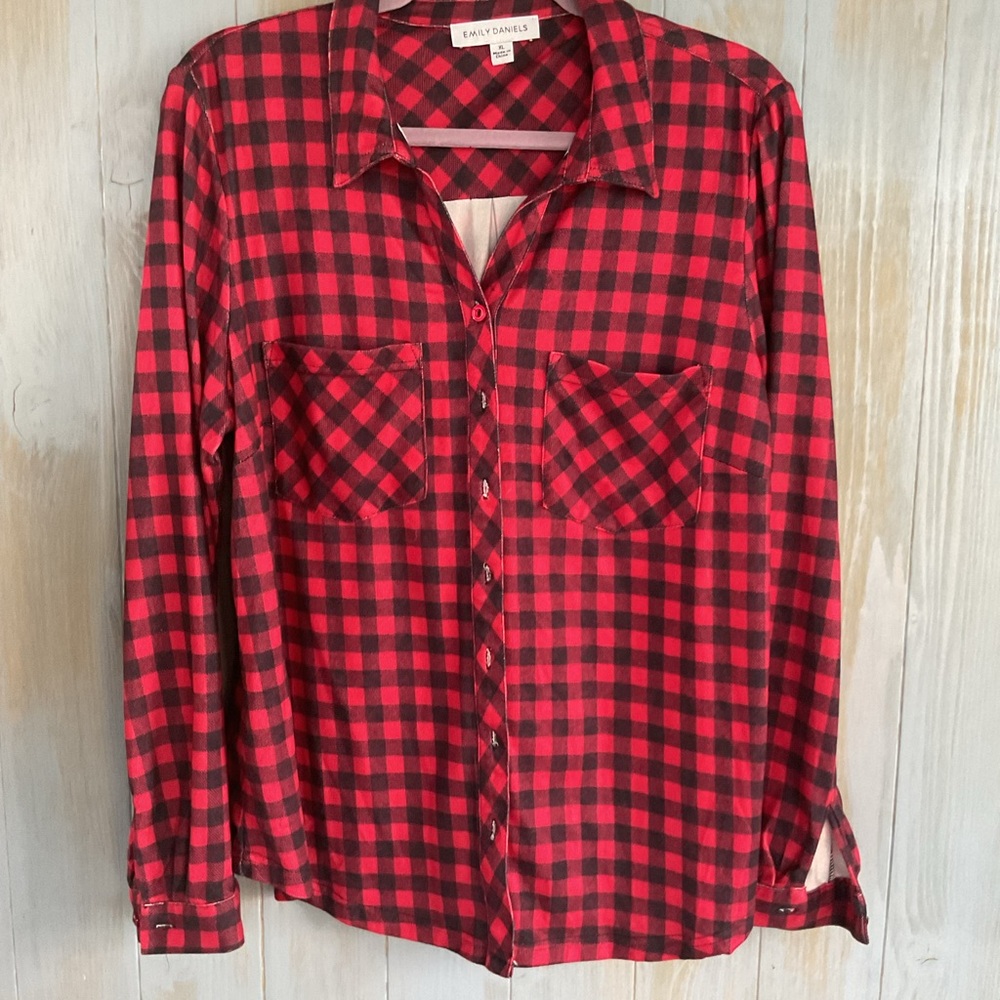 EMILY DANIELS BUFFALO CHECK LIGHTWEIGHT BLOUSE TOP SZ XL